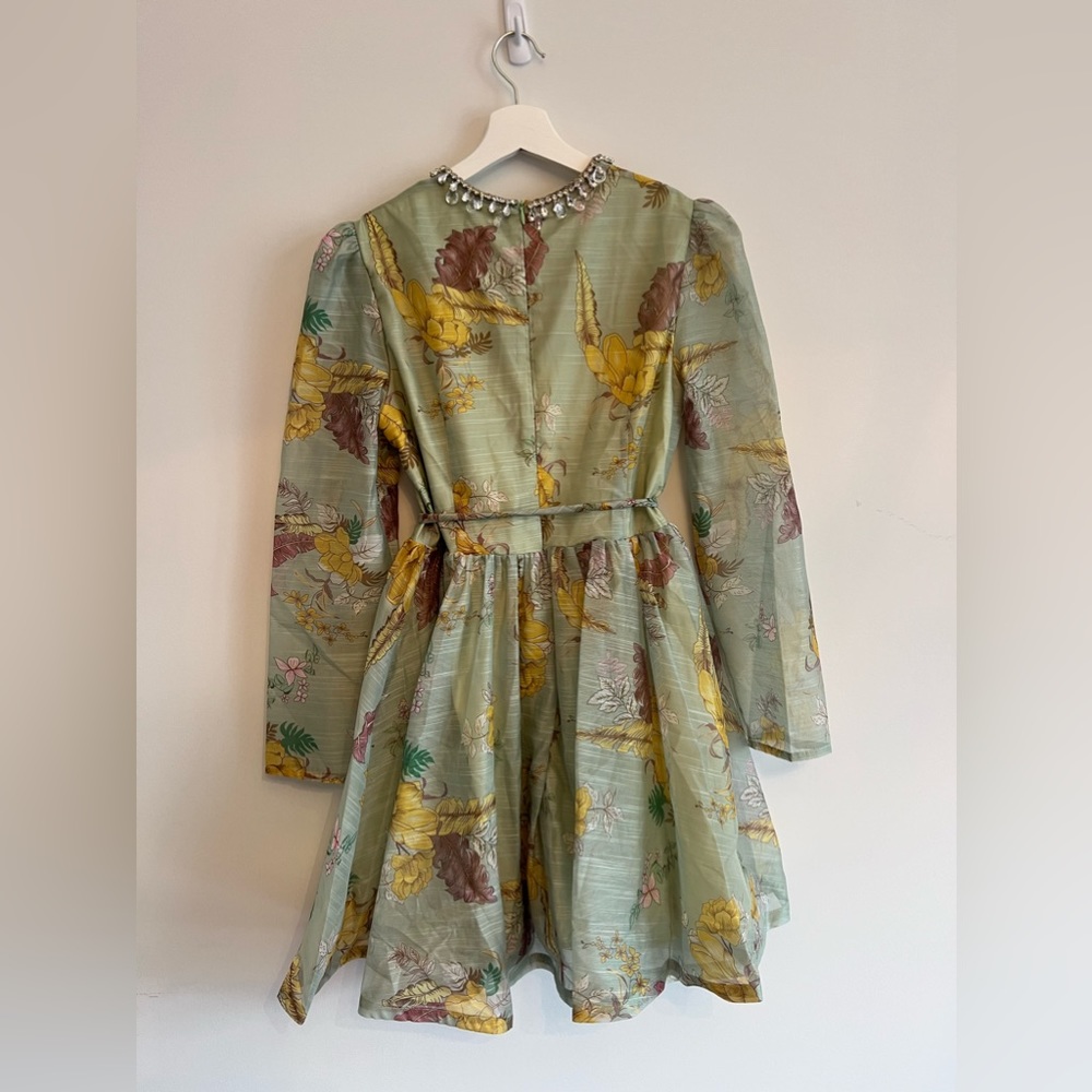 Floral green sage summer dress Small - Picture 3 of 13